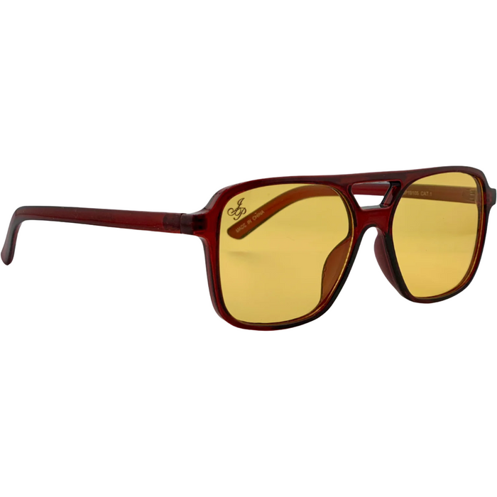 RED AVIATOR FRAME WITH YELLOW LENSES