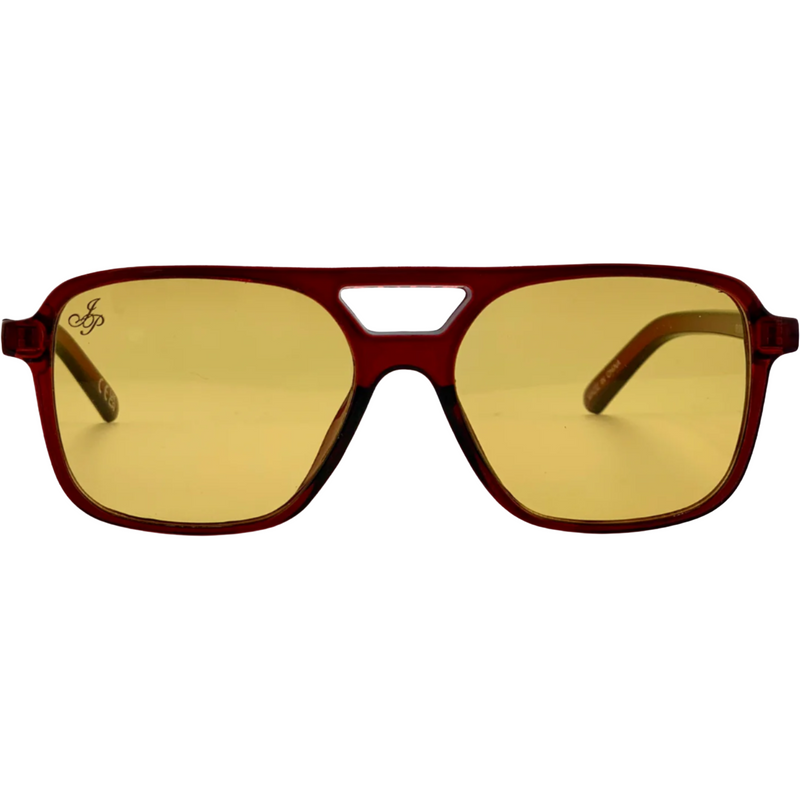 RED AVIATOR FRAME WITH YELLOW LENSES