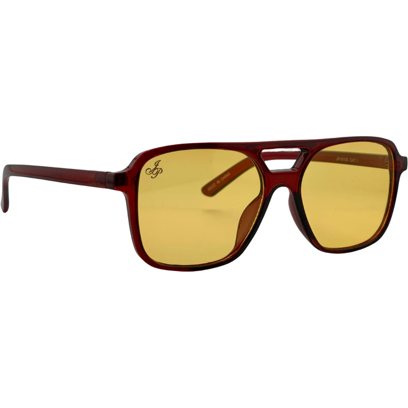 RED AVIATOR FRAME WITH YELLOW LENSES