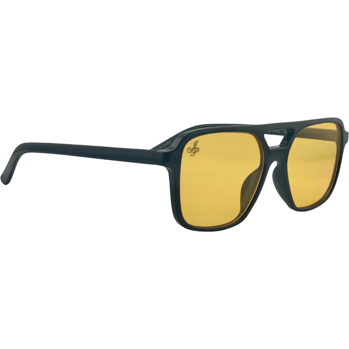 BLACK AVIATOR FRAME WITH YELLOW LENSES