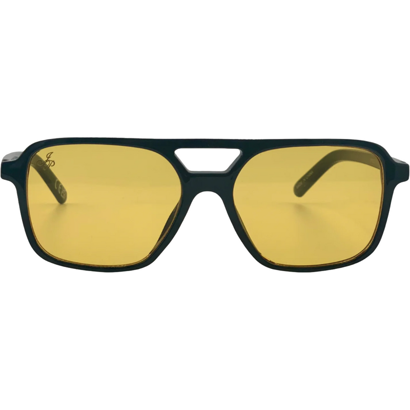 BLACK AVIATOR FRAME WITH YELLOW LENSES