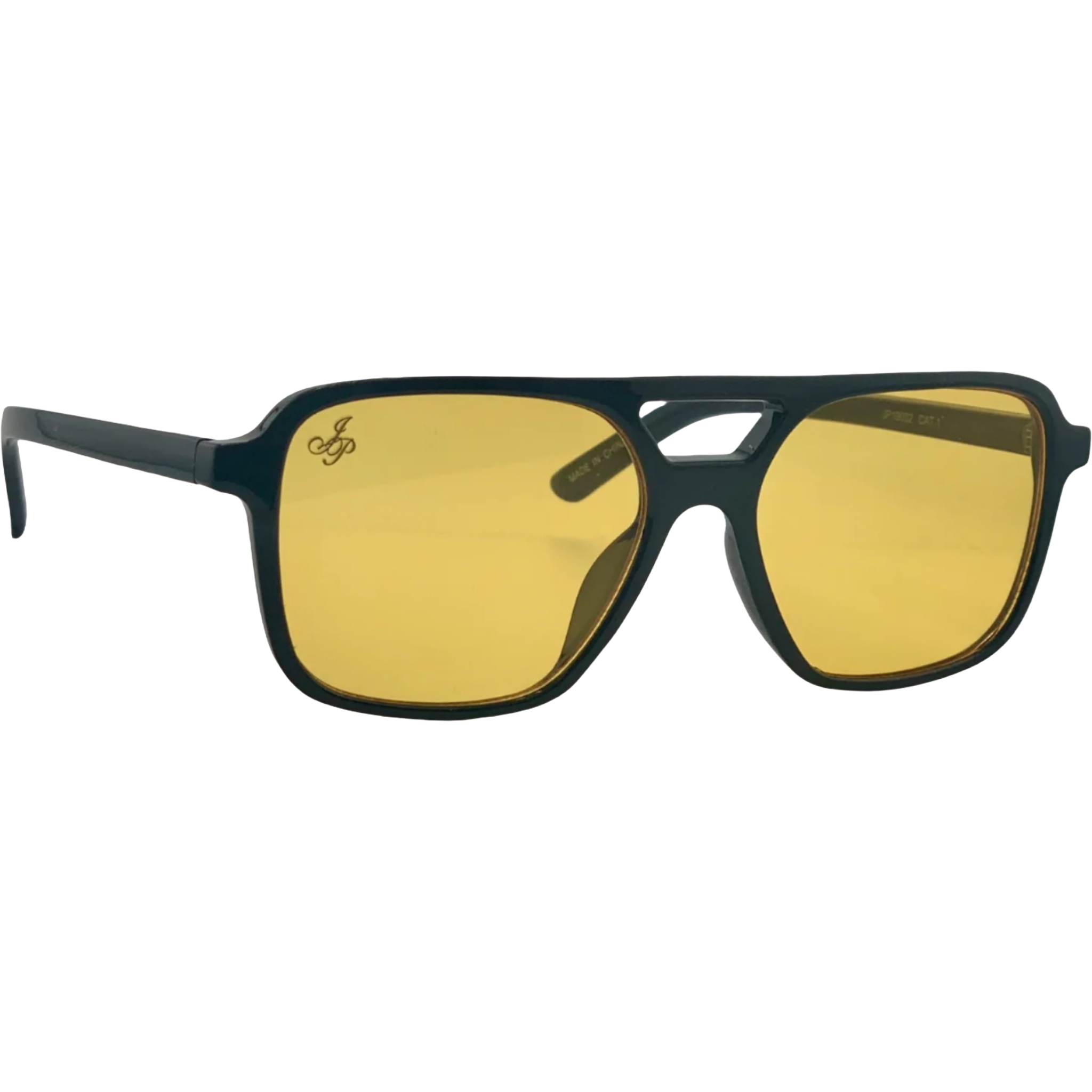 BLACK AVIATOR FRAME WITH YELLOW LENSES