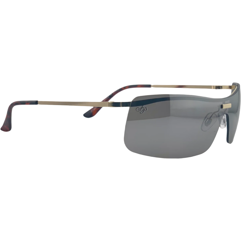 GOLD VISOR FRAME WITH SILVER LENSES