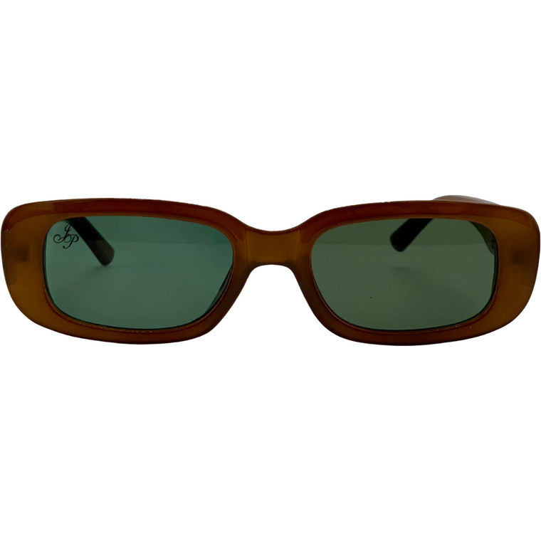 BROWN RECTANGLE FRAME WITH GREEN LENSES
