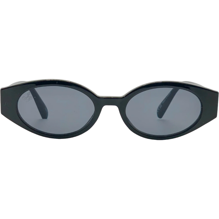 BLACK OVAL FRAME WITH GREY LENSES