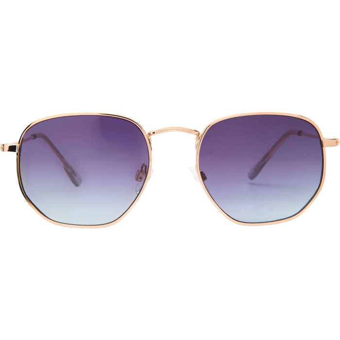 GOLD ROUND METAL FRAMES WITH BLUE LENSES