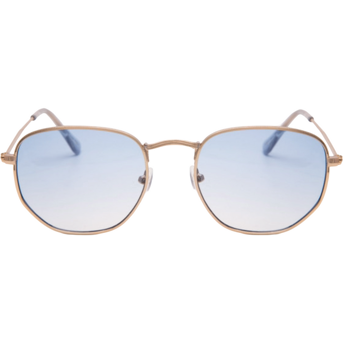 HEXAGON STYLE IN GOLD WITH BLUE LENSES