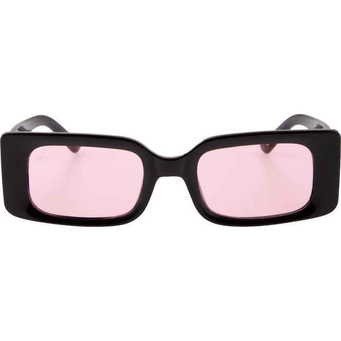 BLACK RECTANGLE FRAMES WITH PINK LENSES