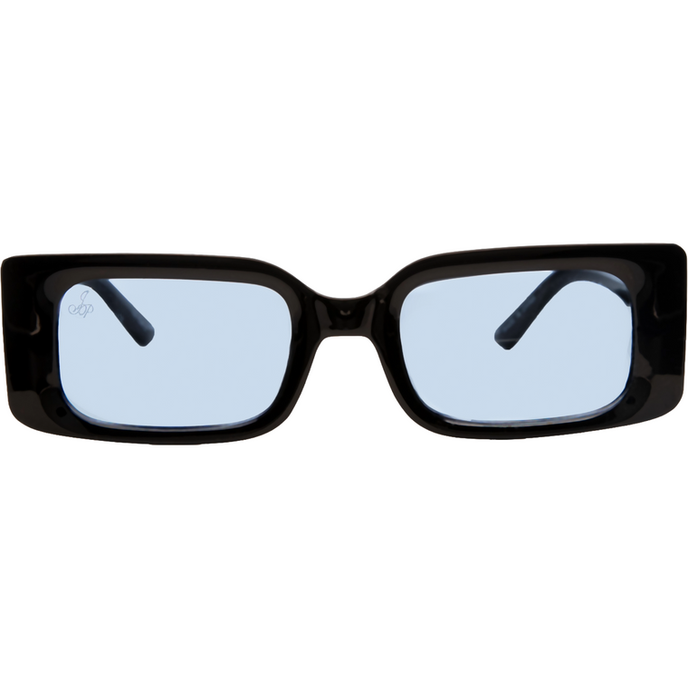 BLACK RECTANGLE FRAME WITH BLUE LENSES
