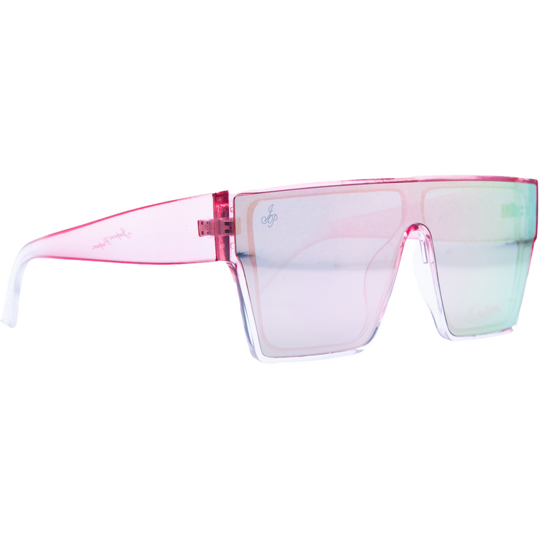 SQUARE FRAME IN PINK WITH PINK TO GREEN MIRROR LENSES