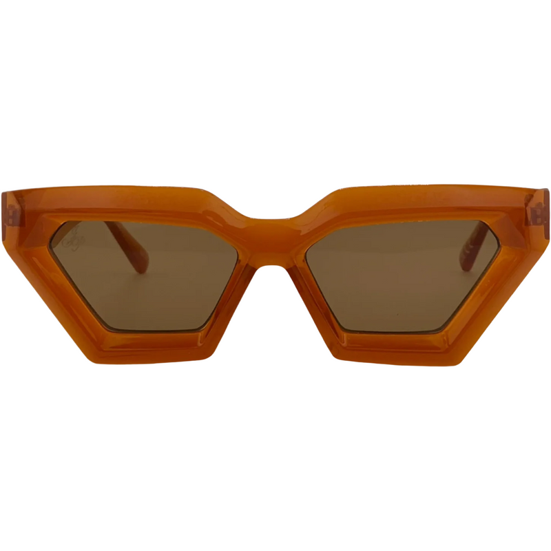 ORANGE CAT EYE FRAME WITH BROWN LENSES