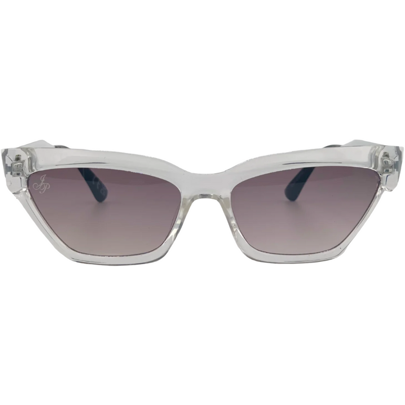 CLEAR CAT EYE FRAME WITH PURPLE LENSES