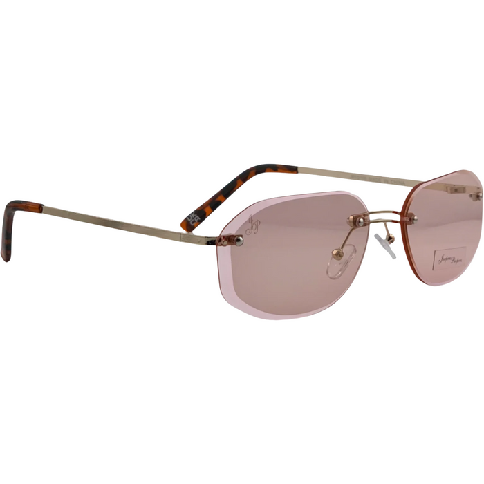 GOLD OVAL RIMLESS FRAME WITH PINK LENSES