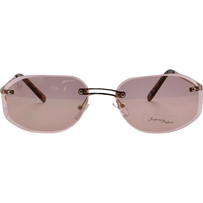 GOLD OVAL RIMLESS FRAME WITH PINK LENSES