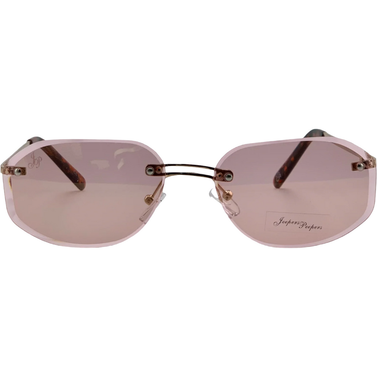 GOLD OVAL RIMLESS FRAME WITH PINK LENSES