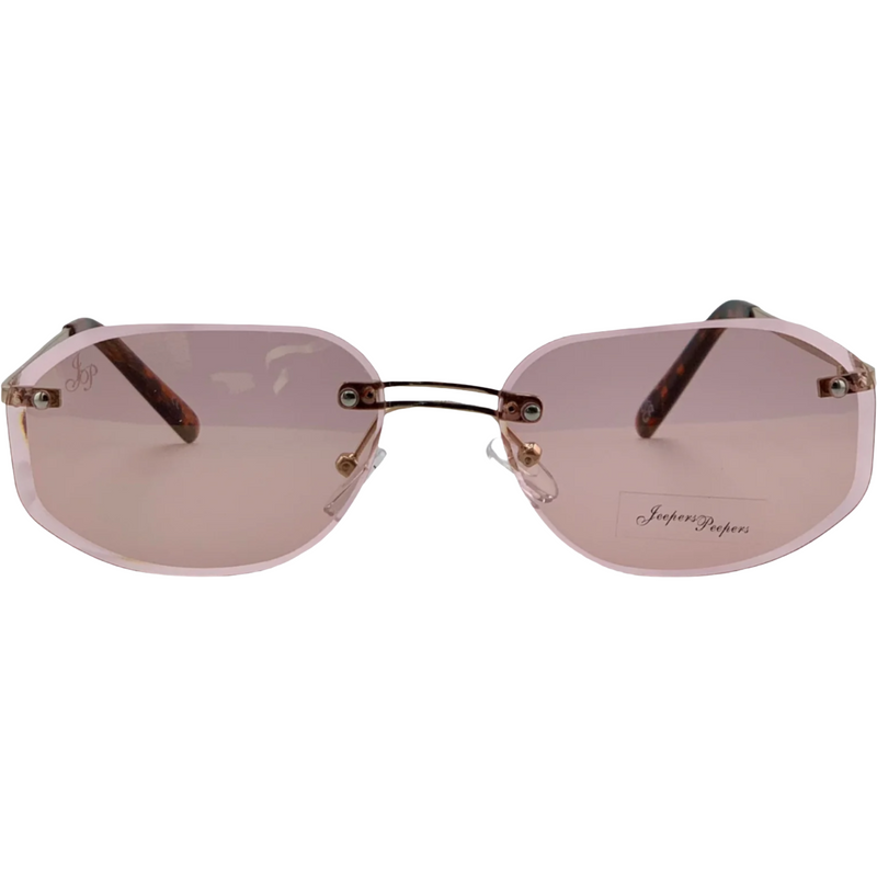 GOLD OVAL RIMLESS FRAME WITH PINK LENSES