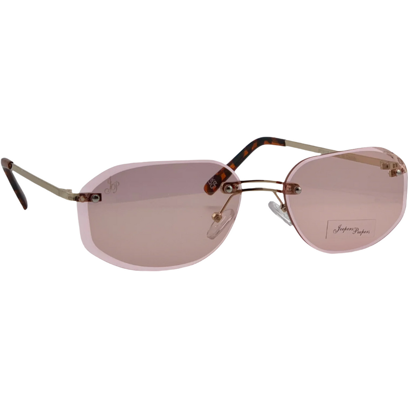 GOLD OVAL RIMLESS FRAME WITH PINK LENSES