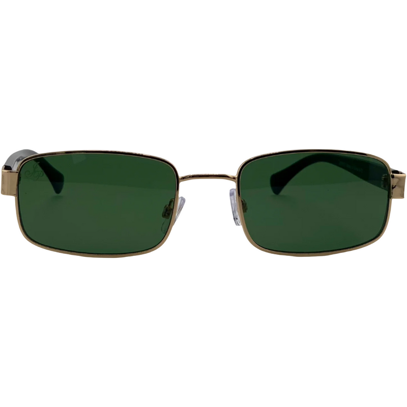 GOLD RECTANGLE FRAME WITH GREEN LENSES