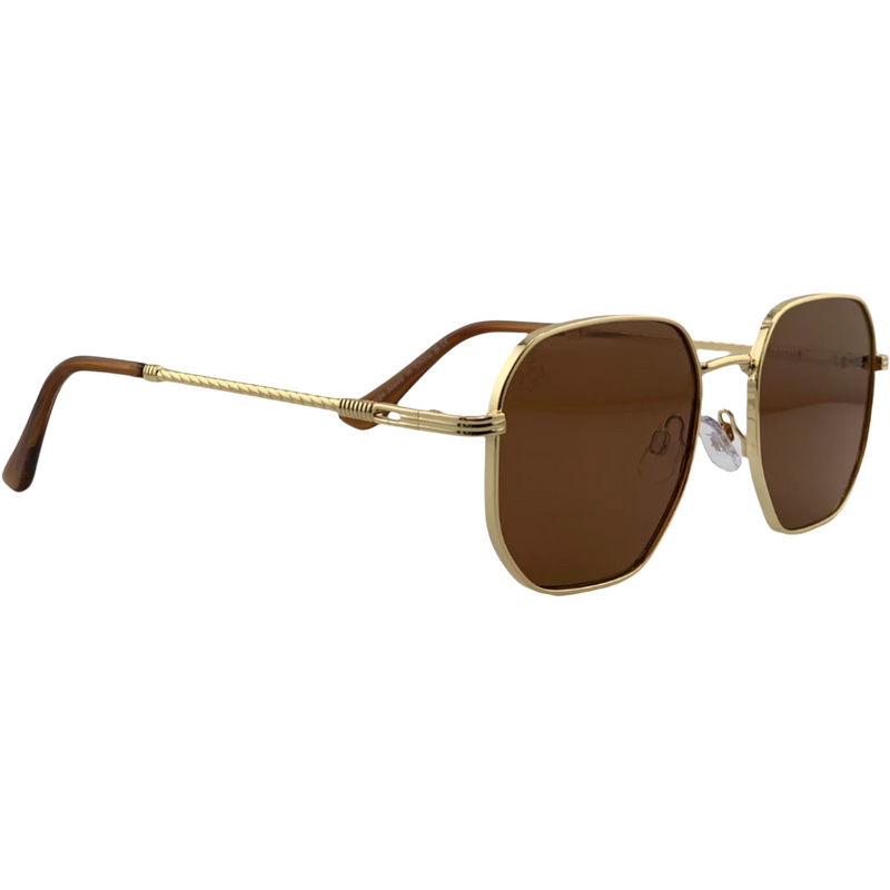 GOLD SQUARE FRAME WITH BROWN LENSES