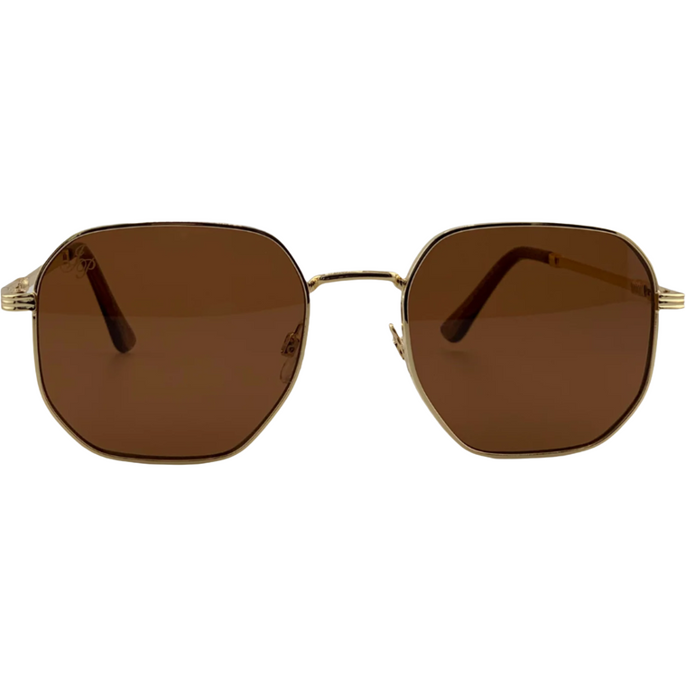 GOLD SQUARE FRAME WITH BROWN LENSES