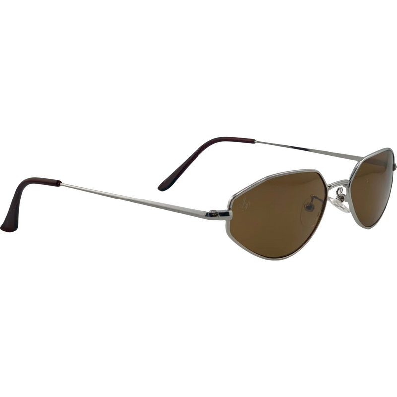 SILVER OVAL FRAME WITH BROWN LENSES