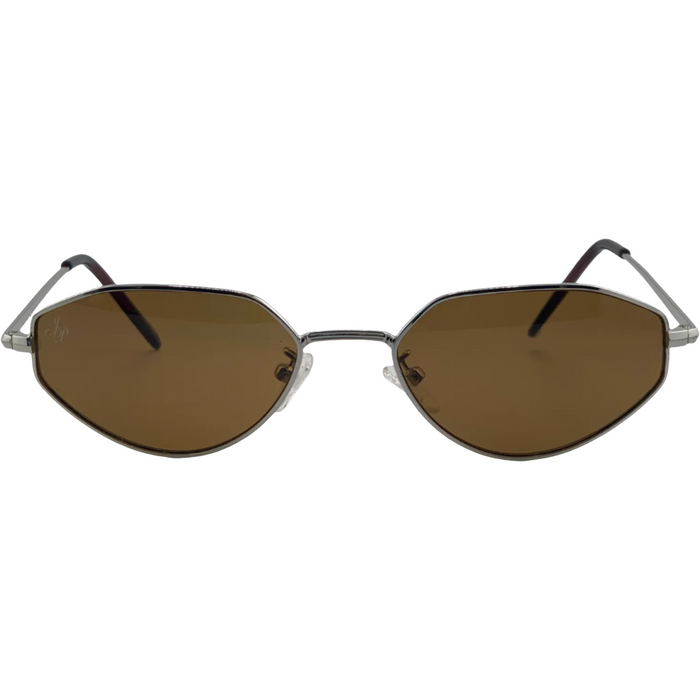 SILVER OVAL FRAME WITH BROWN LENSES