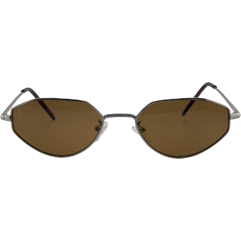 SILVER OVAL FRAME WITH BROWN LENSES