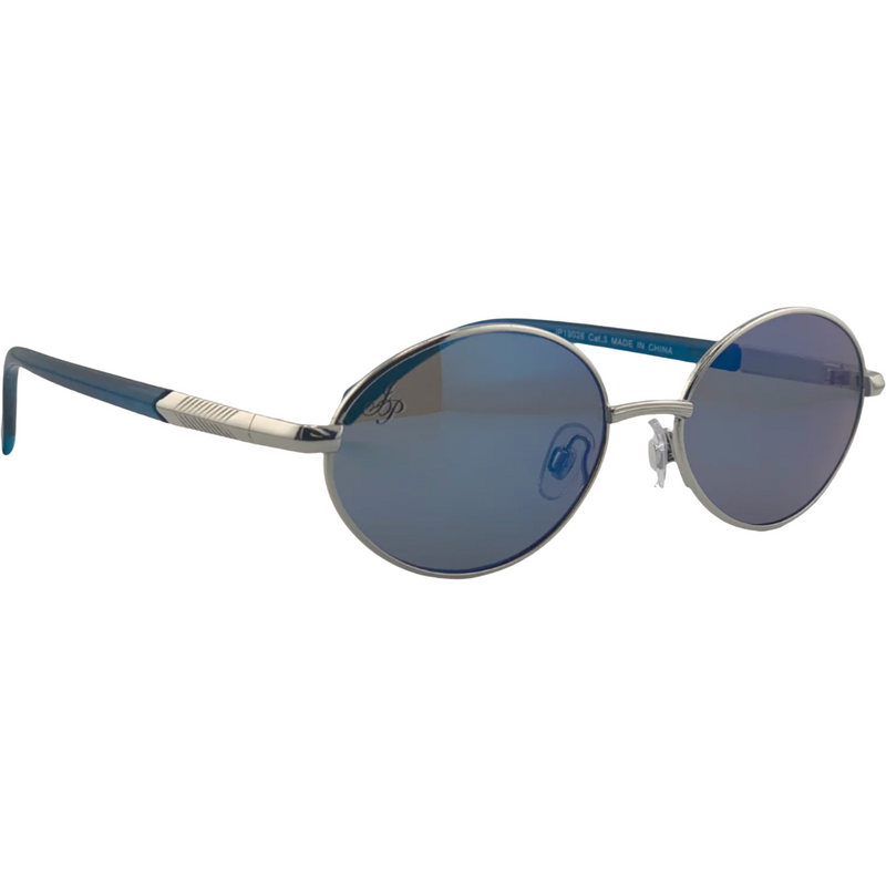 SILVER OVAL FRAME WITH BLUE LENSES