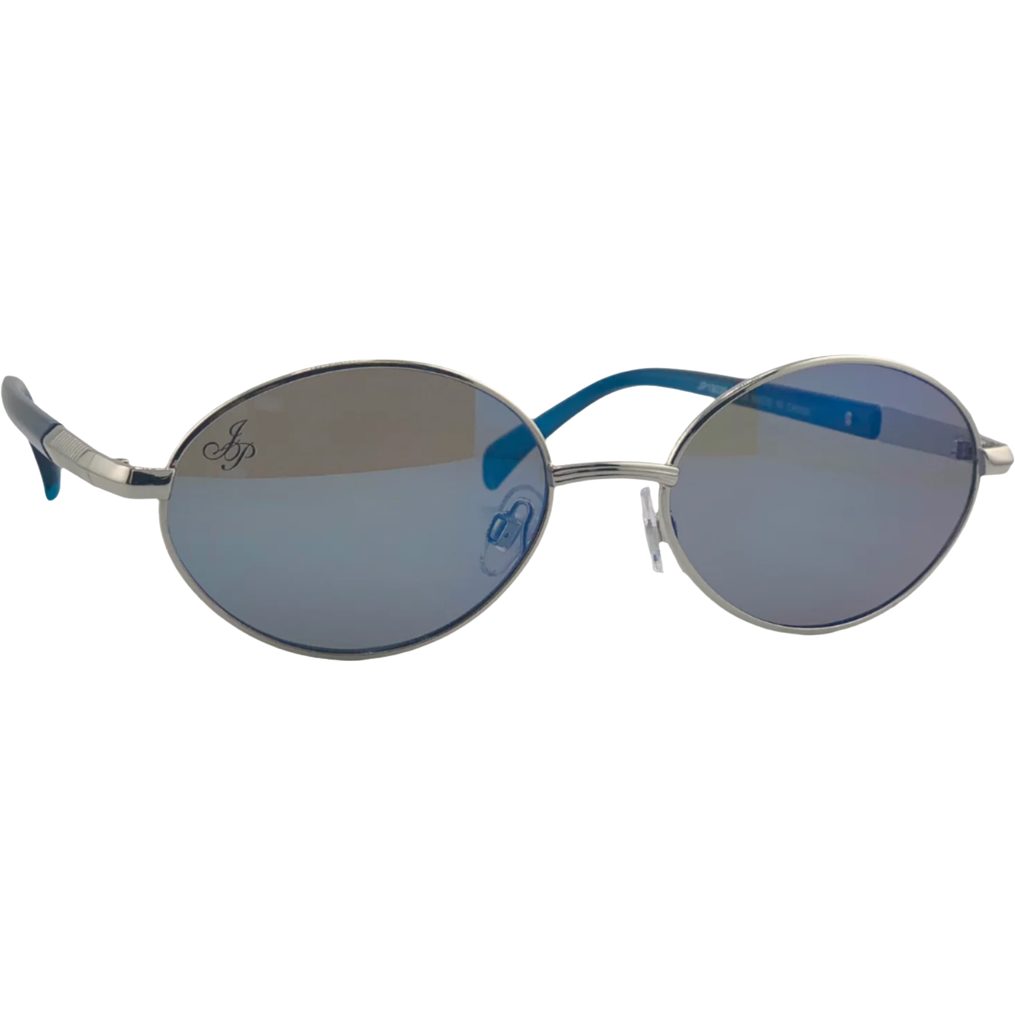 SILVER OVAL FRAME WITH BLUE LENSES