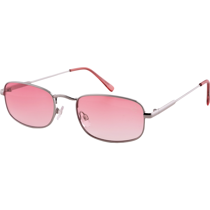SILVER RECTANGLE FRAME WITH PINK LENSES