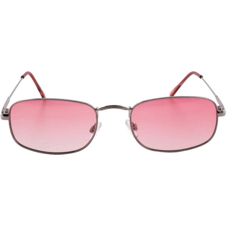 SILVER RECTANGLE FRAME WITH PINK LENSES