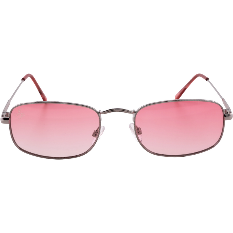SILVER RECTANGLE FRAME WITH PINK LENSES