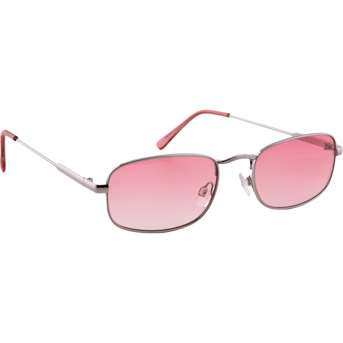 SILVER RECTANGLE FRAME WITH PINK LENSES