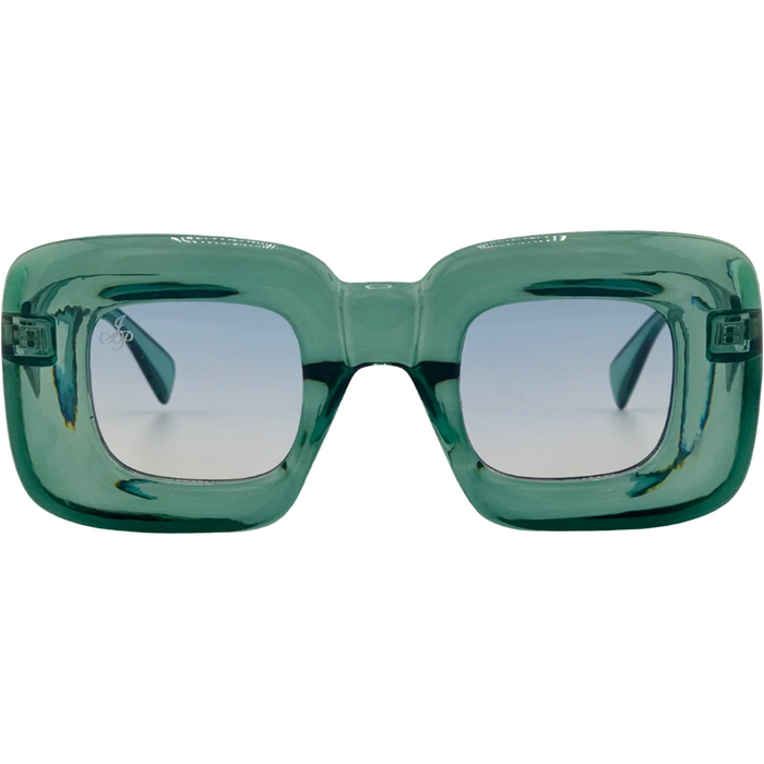 GREEN SQUARE FRAME WITH BLUE GRAD LENSES