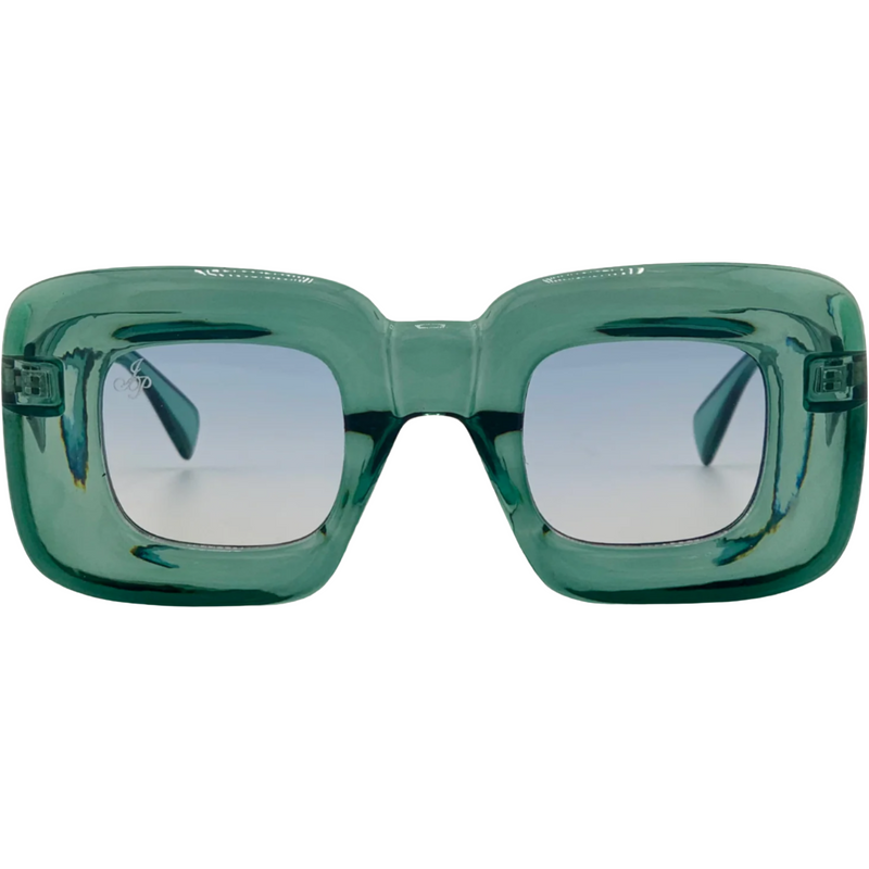 GREEN SQUARE FRAME WITH BLUE GRAD LENSES