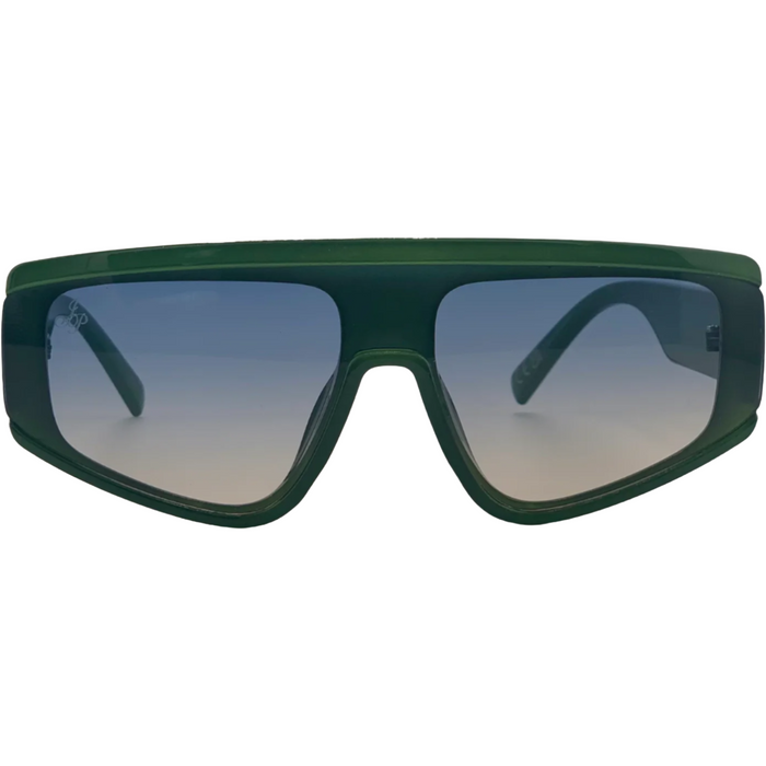 GREEN VISOR FRAME WITH BLUE GRAD LENSES