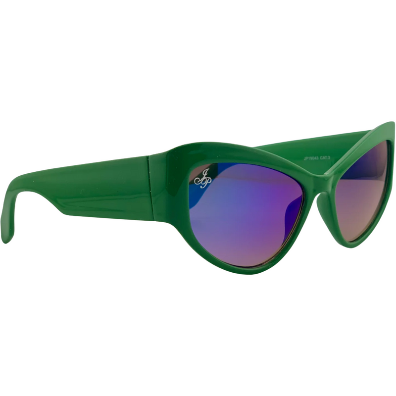 GREEN CAT EYE FRAME WITH BLUE LENSES