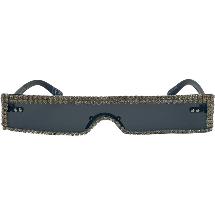 BLACK RECTANGLE FRAME WITH DIAMONTE DETAIL AND GREY LENSES