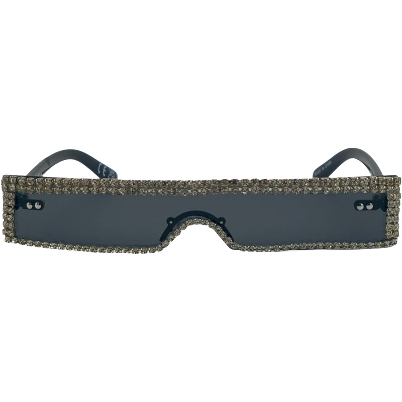 BLACK RECTANGLE FRAME WITH DIAMONTE DETAIL AND GREY LENSES