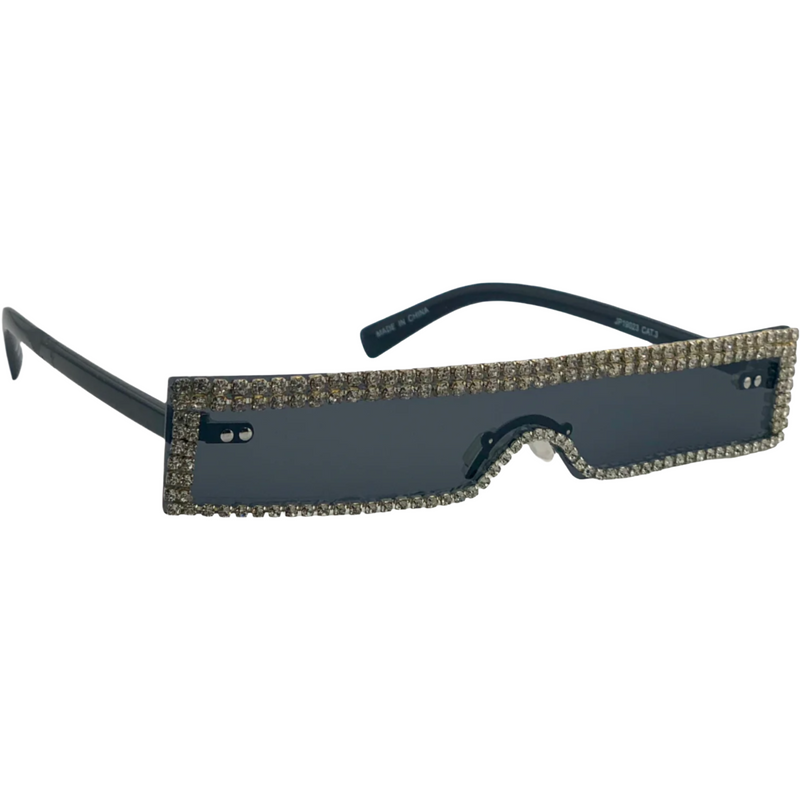 BLACK RECTANGLE FRAME WITH DIAMONTE DETAIL AND GREY LENSES