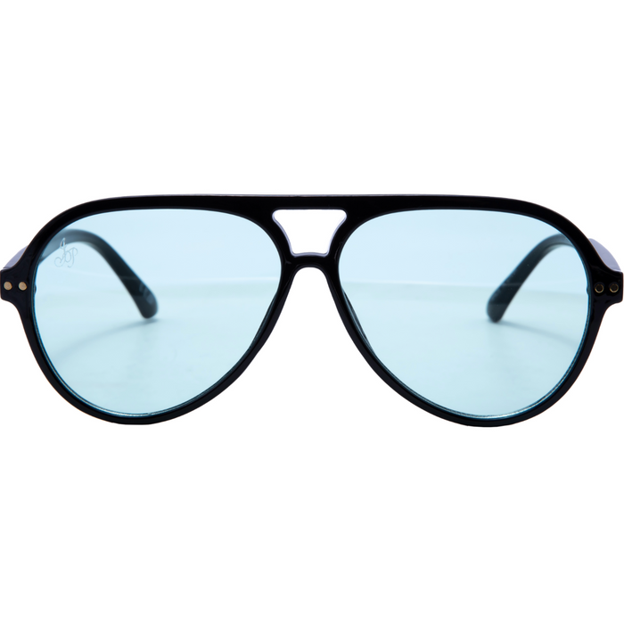 BLACK ROUND FRAME WITH GREEN LENSES