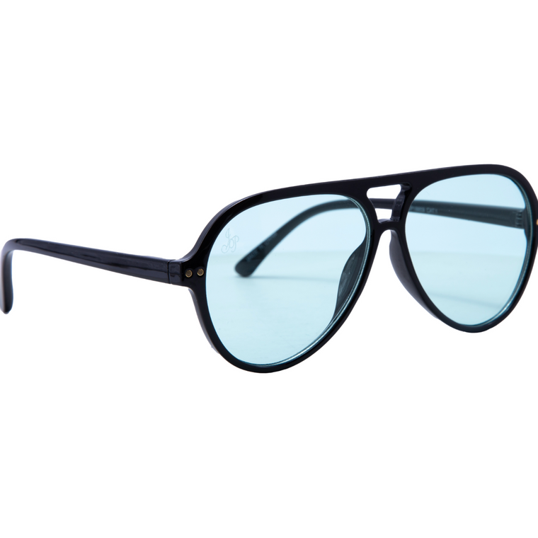 BLACK ROUND FRAME WITH GREEN LENSES