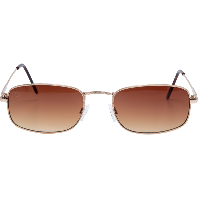 GOLD RECTANGLE FRAME WITH BROWN LENSES