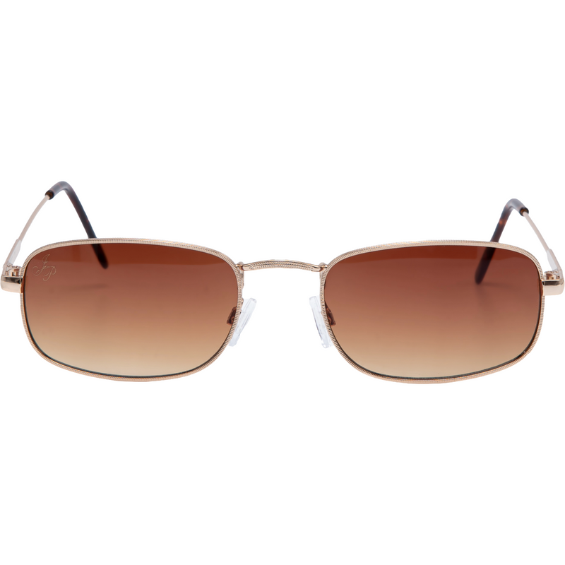 GOLD RECTANGLE FRAME WITH BROWN LENSES