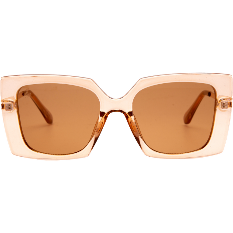 LARGE SQUARE TRANSLUCENT FRAMES WITH BROWN LENSES