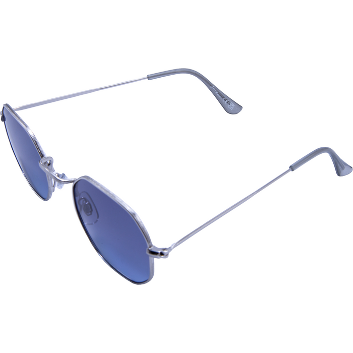 SILVER HEXAGON SHAPE FRAMES WITH BLUE LENSES