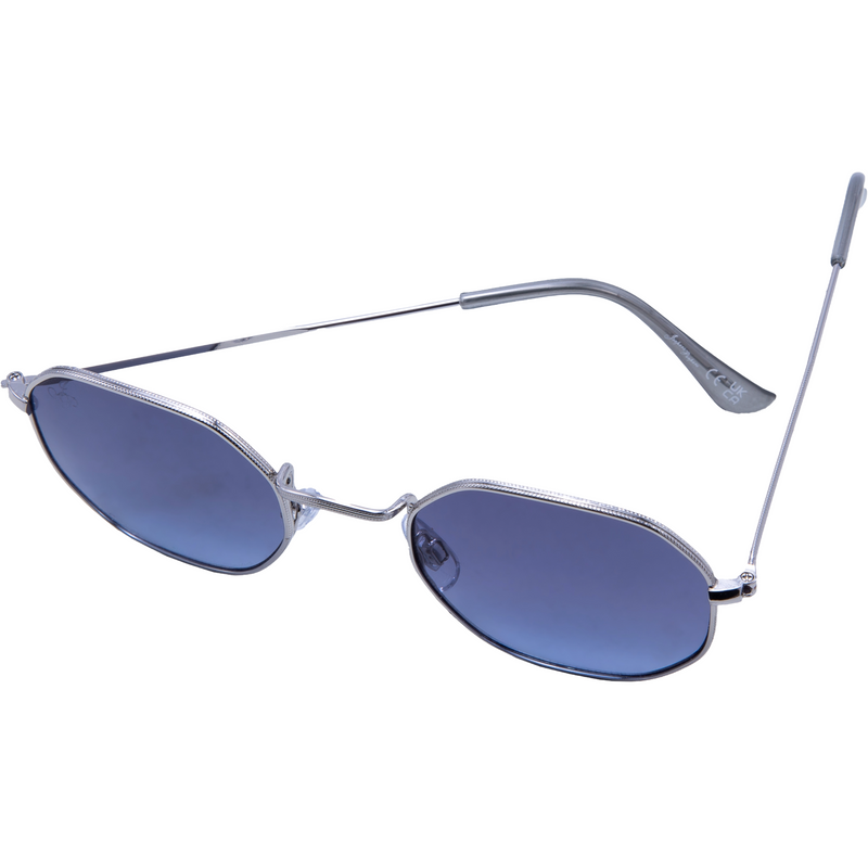 SILVER HEXAGON SHAPE FRAMES WITH BLUE LENSES