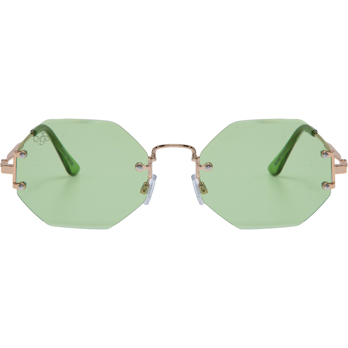RIMLESS OCTAGON SHAPE WITH GREEN LENSES