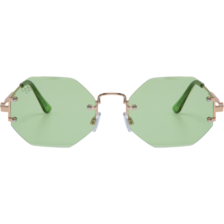 RIMLESS OCTAGON SHAPE WITH GREEN LENSES