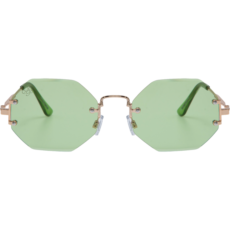 RIMLESS OCTAGON SHAPE WITH GREEN LENSES
